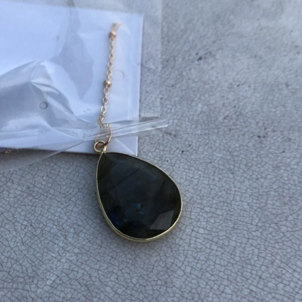 RESTOCKED! Labradorite Nebula 14K GP Boho Necklace Green/Blue Gemstone Handmade